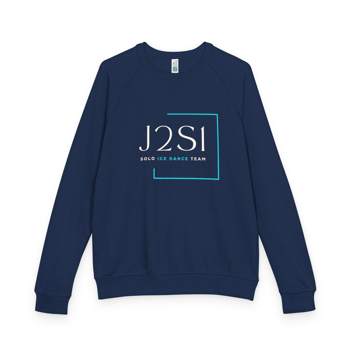 J2SI Logo Crewneck Sweatshirt — Minimalist Teal Accent Raglan Pullover