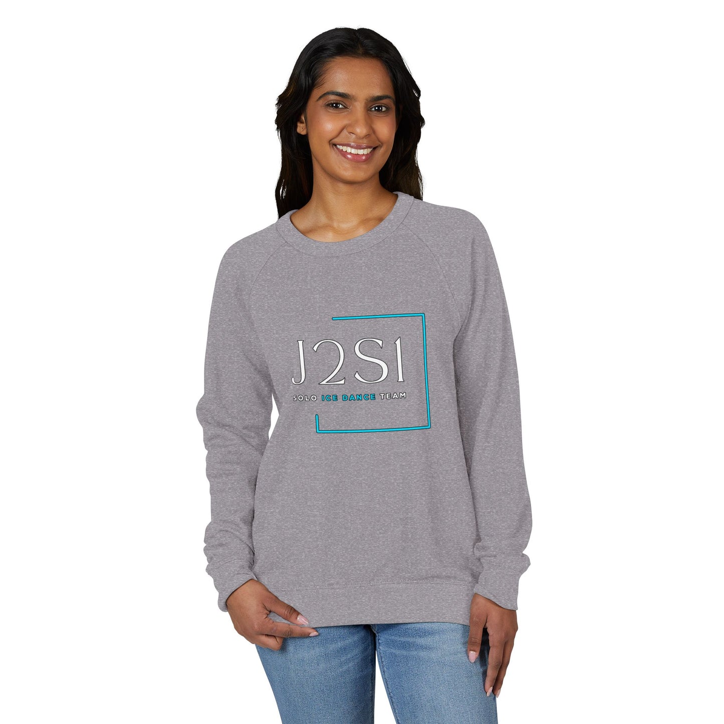 J2SI Logo Crewneck Sweatshirt — Minimalist Teal Accent Raglan Pullover