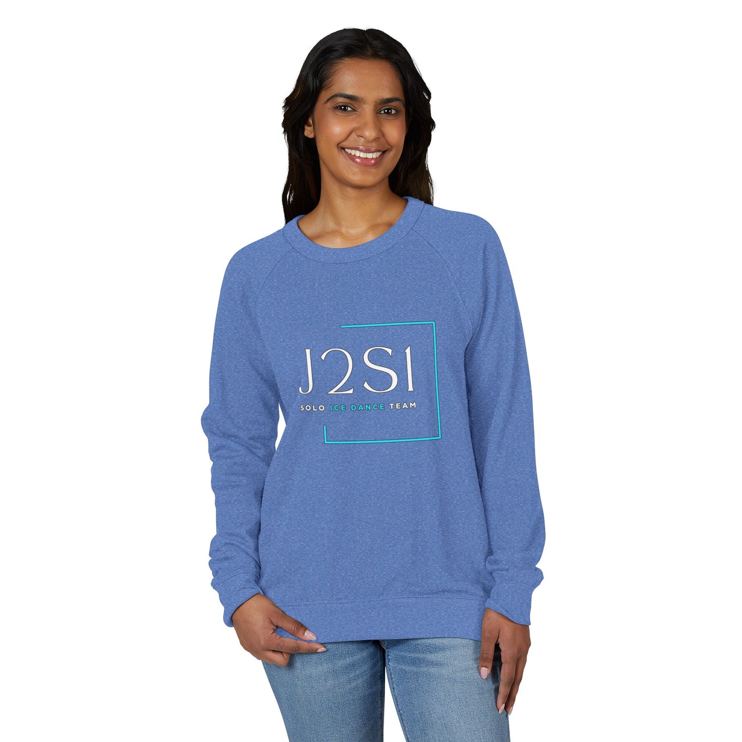 J2SI Logo Crewneck Sweatshirt — Minimalist Teal Accent Raglan Pullover