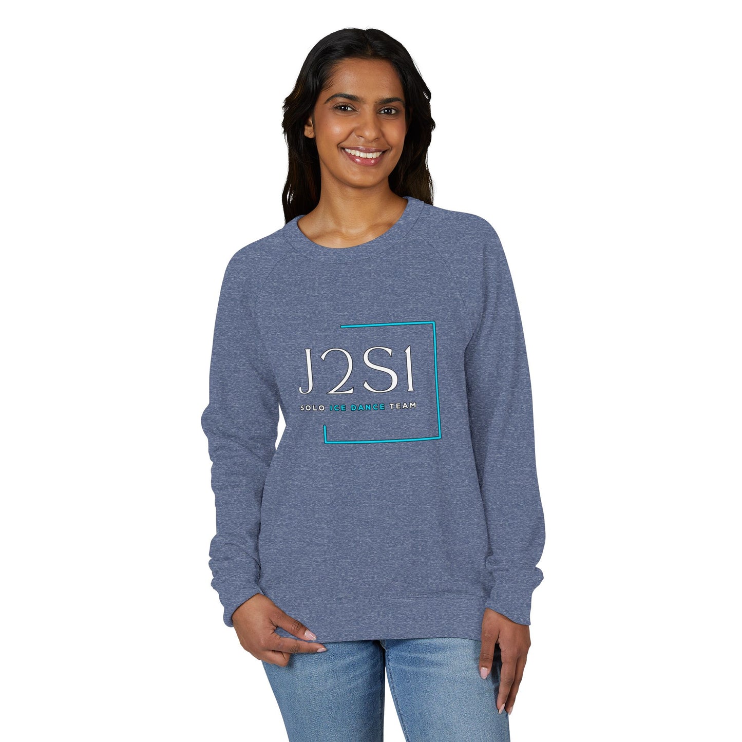 J2SI Logo Crewneck Sweatshirt — Minimalist Teal Accent Raglan Pullover