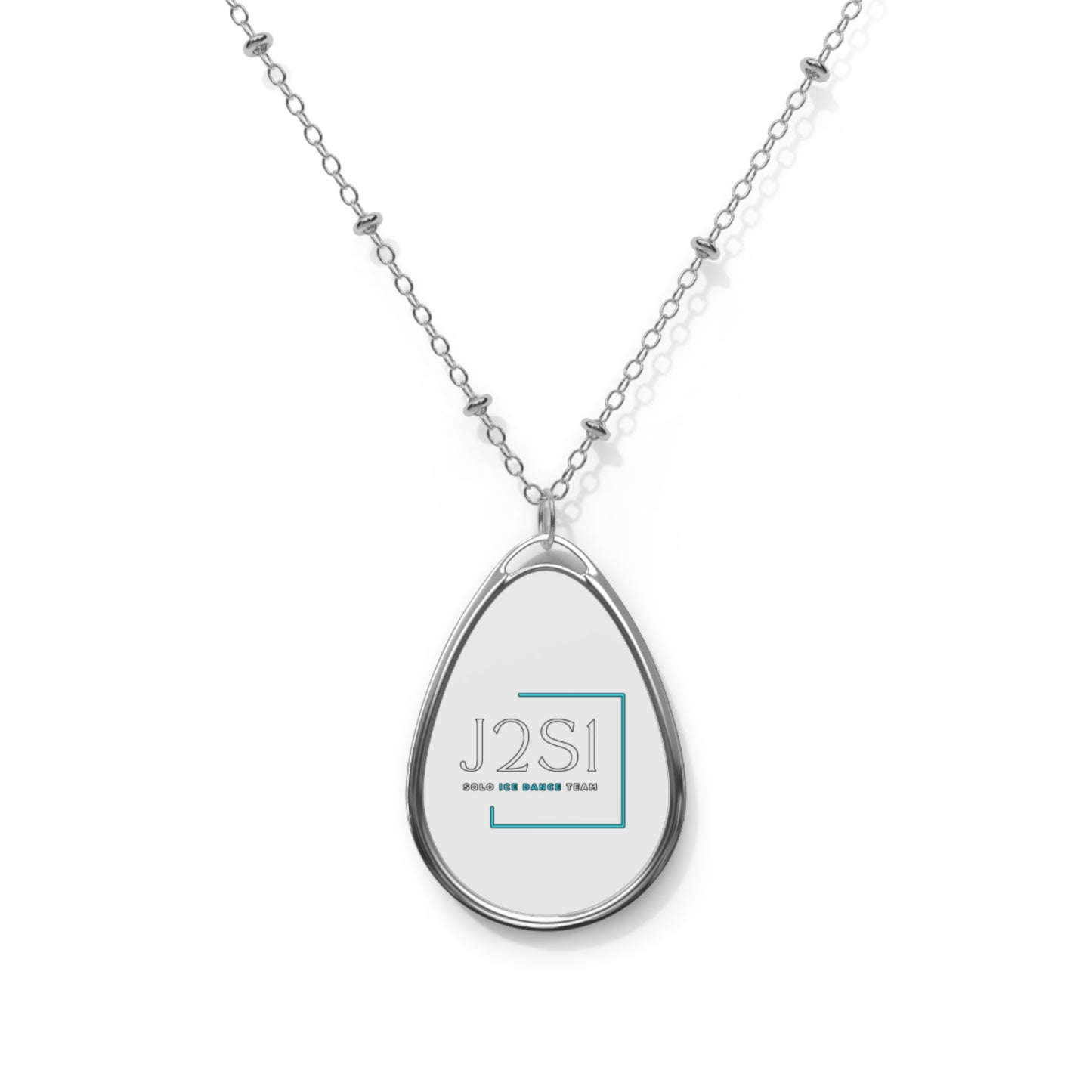 J2S1 Personalized Oval Photo Necklace — Engraved Teardrop Pendant