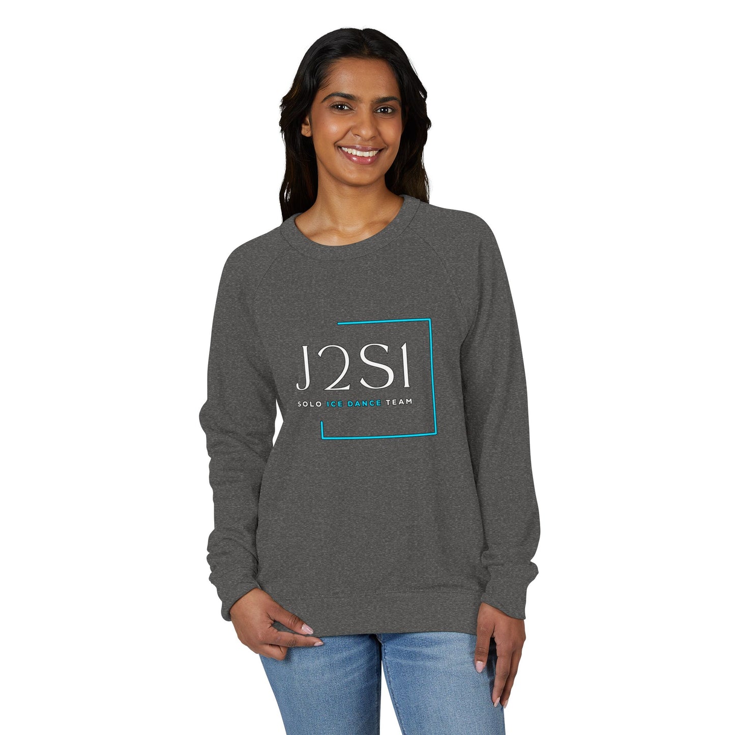 J2SI Logo Crewneck Sweatshirt — Minimalist Teal Accent Raglan Pullover