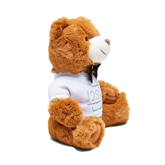J2S1 Plush Teddy Bear with Personalized T‑Shirt — Cute Bow Tie Stuffed Animal Gift