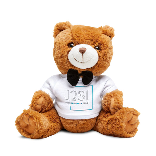 J2S1 Plush Teddy Bear with Personalized T‑Shirt — Cute Bow Tie Stuffed Animal Gift