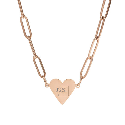 Engravable Paperclip Heart Necklace - Personalized Gold or Rose Pendant