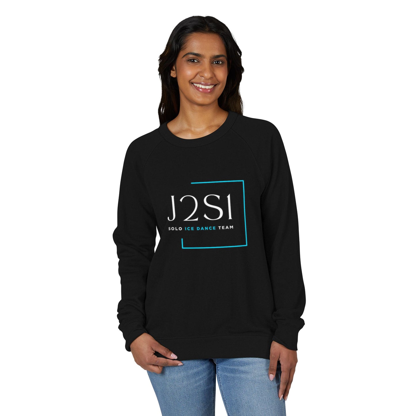 J2SI Logo Crewneck Sweatshirt — Minimalist Teal Accent Raglan Pullover